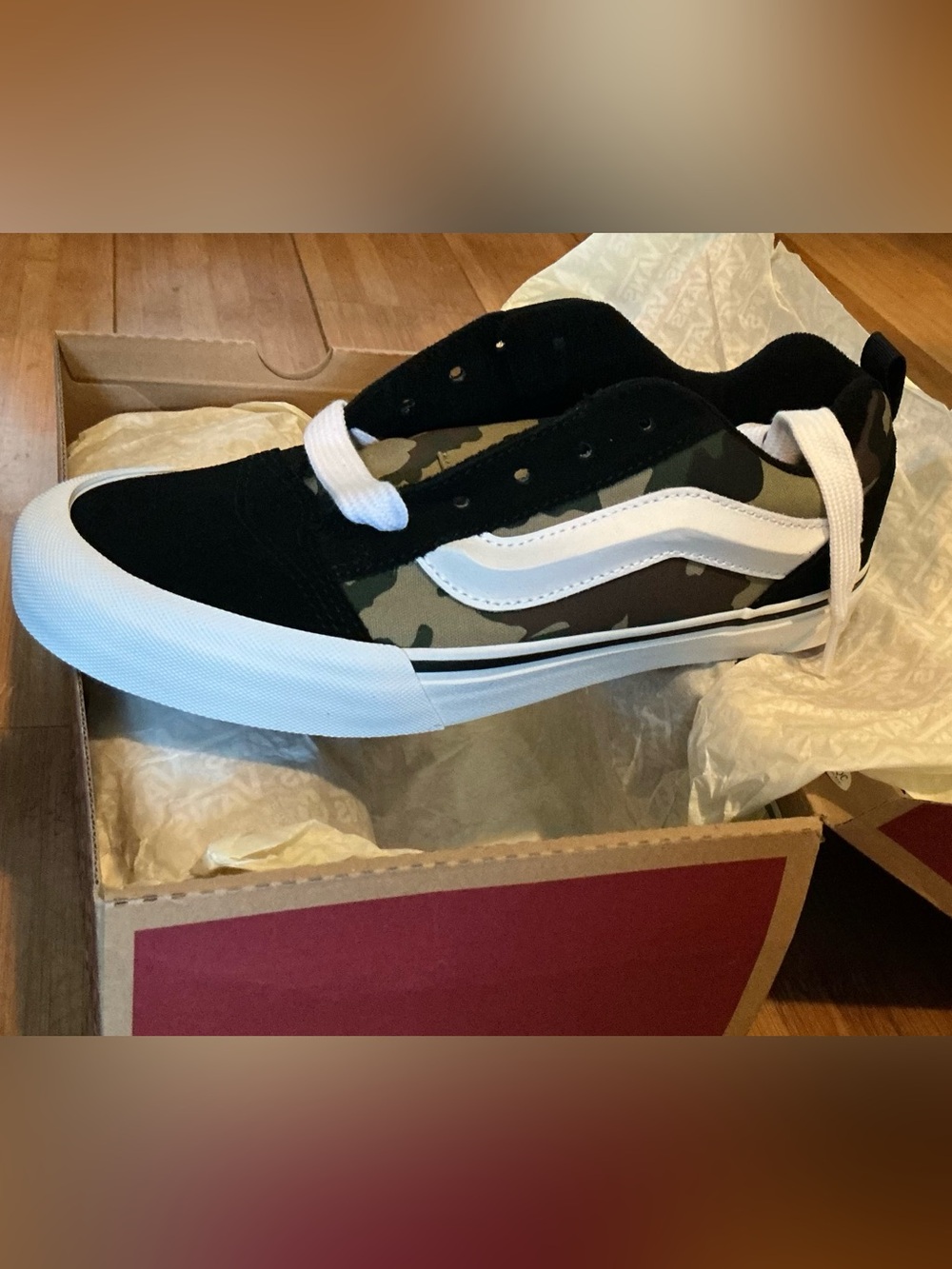 Vans Knu Skool Kids Camo Black Green Skate Shoes Size 6.5Y New In Box